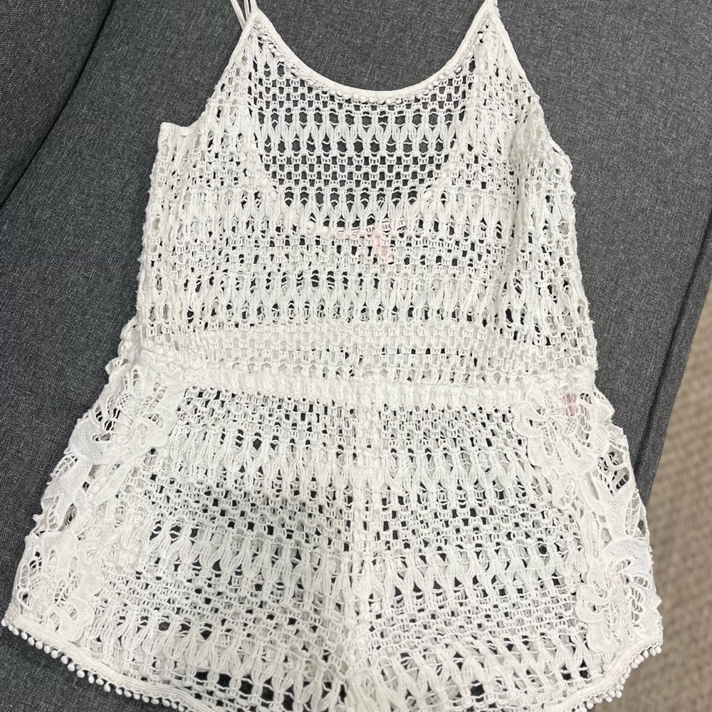 White Crochet cover up romper